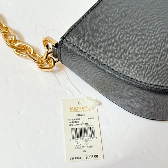 Michael Kors Carmen Small Pouchette Shoulder Chain Bag Black/Gold Toned Hardware - Picture 14 of 14